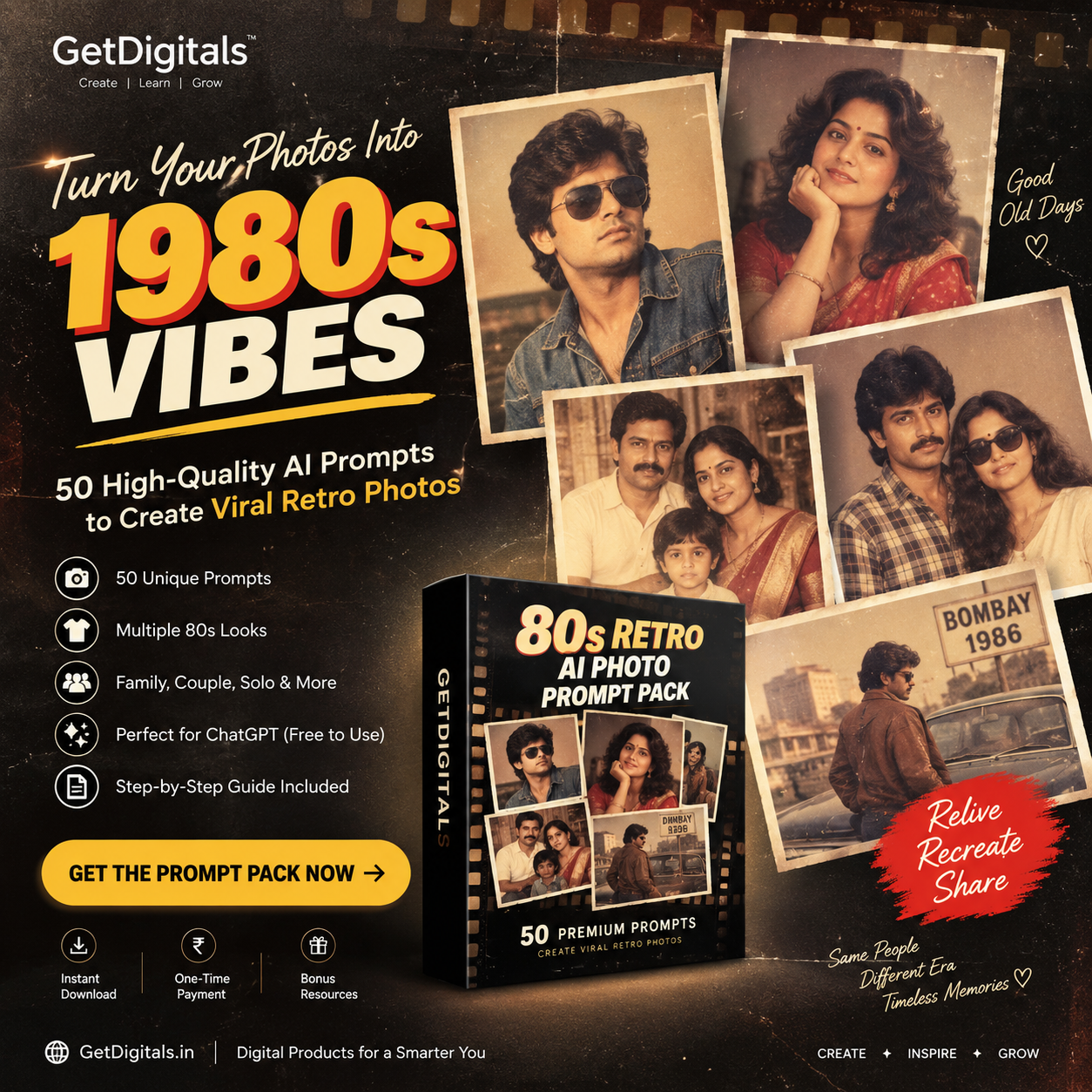 80s retro AI photo prompt pack example — 1980s style photographs