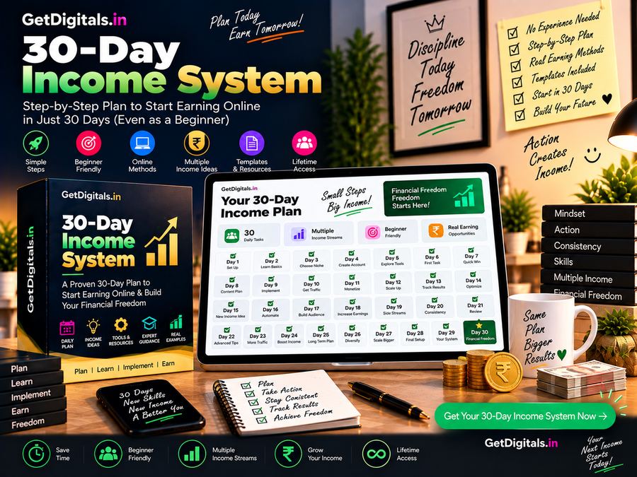 30-Day Digital Income System mockup by GetDigitals.in