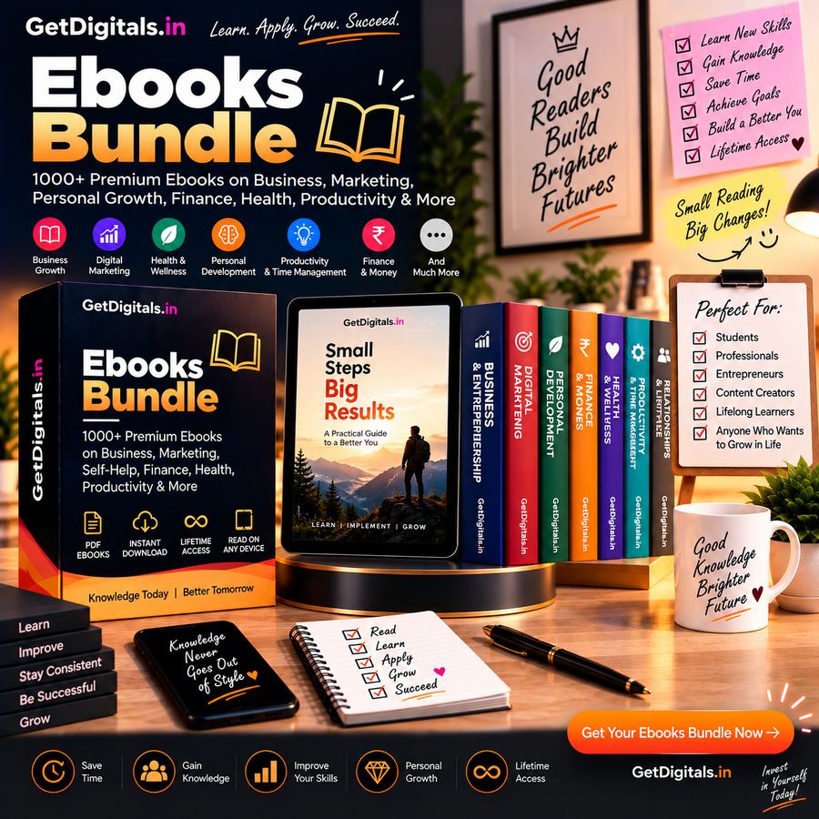 Ebooks Bundle — 1000+ premium ebooks mockup by GetDigitals.in