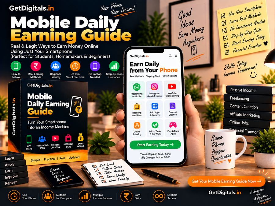 Mobile Daily Earning Guide — earn from your phone mockup by GetDigitals.in