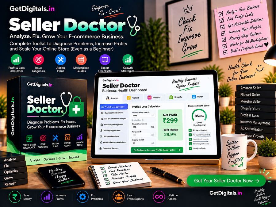 Seller Doctor — profit/loss diagnosis dashboard mockup by GetDigitals.in